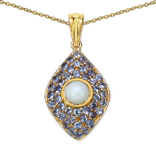 14K Yellow Gold Plated 1.82 Carat Genuine Ethiopian Opal & Tanzanite .925 Sterling Silver Pendant Bids.com
