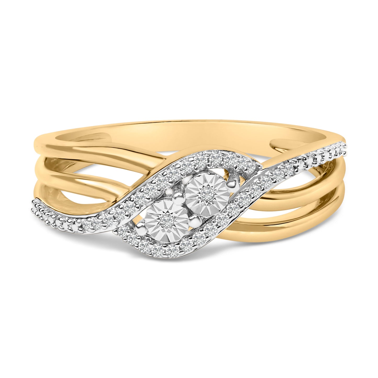 14K Yellow Gold Plated Sterling Silver 1/10 Cttw Diamond Bypass Ring Bids.com