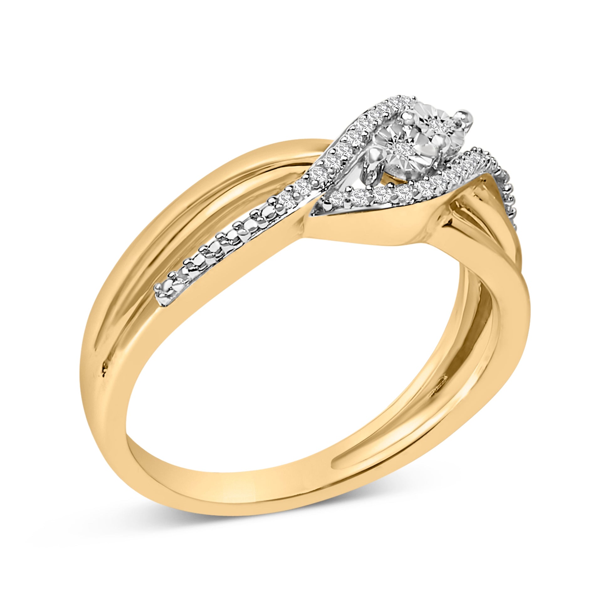 14K Yellow Gold Plated Sterling Silver 1/10 Cttw Diamond Bypass Ring Bids.com