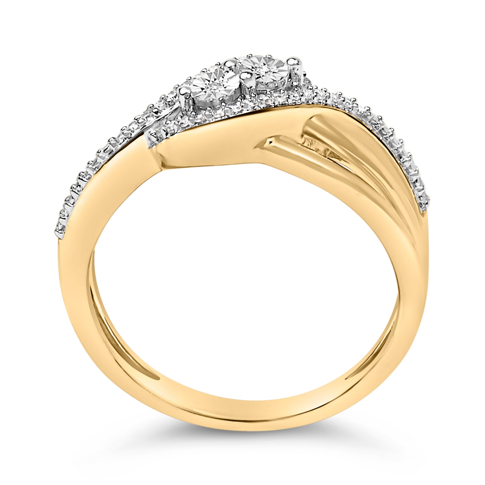 14K Yellow Gold Plated Sterling Silver 1/10 Cttw Diamond Bypass Ring Bids.com
