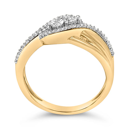 14K Yellow Gold Plated Sterling Silver 1/10 Cttw Diamond Bypass Ring Bids.com