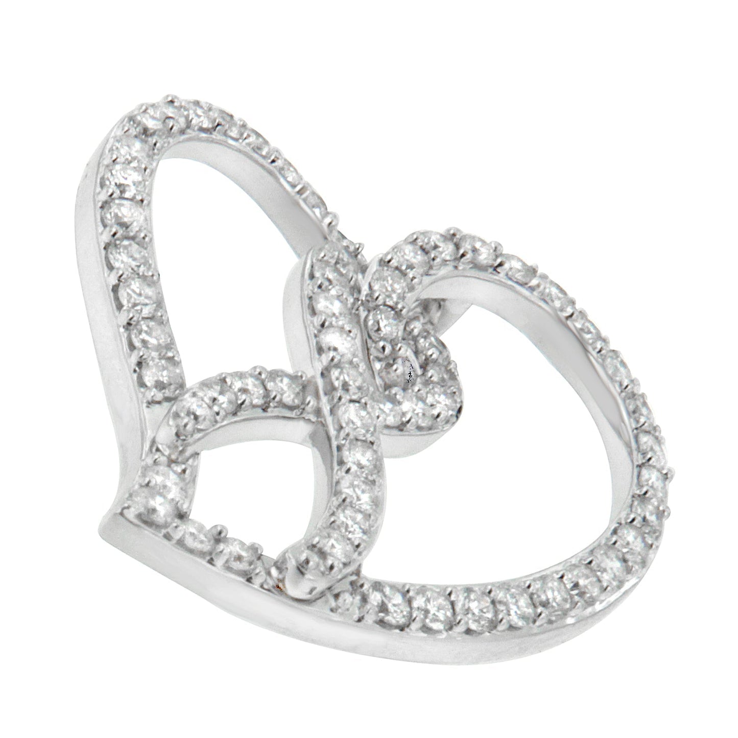 14K White Gold 1.0 Cttw White Diamond Awareness Ribbon & Open Heart 18" Pendant Necklace (H-I Color, I1-I2 Clarity) - White Diamond Ribbon Bids.com