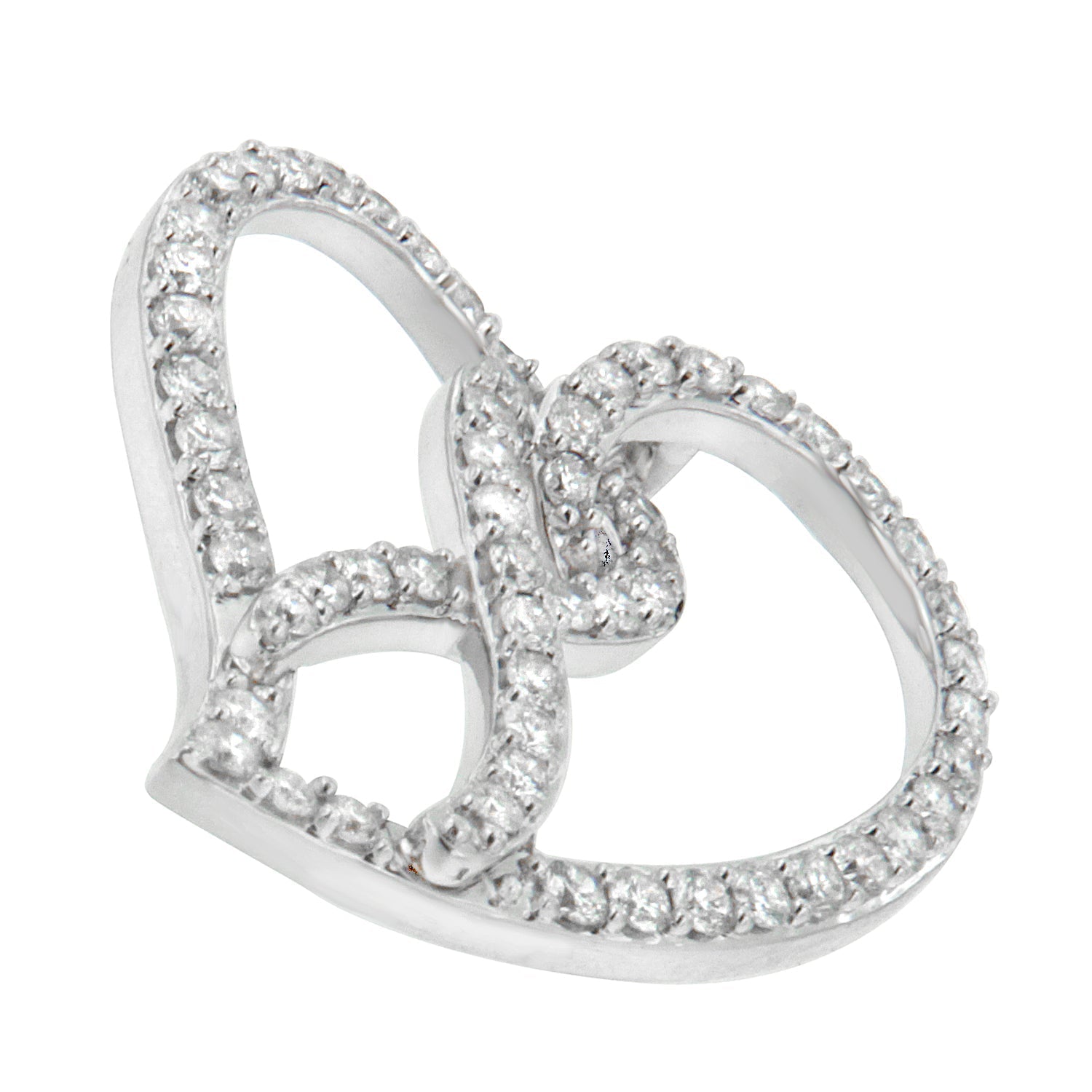 14K White Gold 1.0 Cttw White Diamond Awareness Ribbon & Open Heart 18" Pendant Necklace (H-I Color, I1-I2 Clarity) - White Diamond Ribbon Bids.com