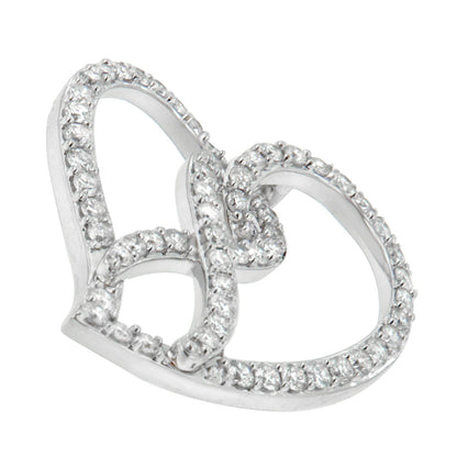 14K White Gold 1.0 Cttw White Diamond Awareness Ribbon & Open Heart 18" Pendant Necklace (H-I Color, I1-I2 Clarity) - White Diamond Ribbon Bids.com
