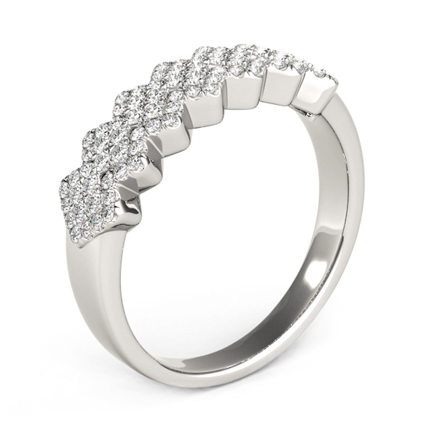 Diamond Studded Wide Multi-Diagonal Pattern Ring in 14k White Gold (5/8 cttw) Bids.com