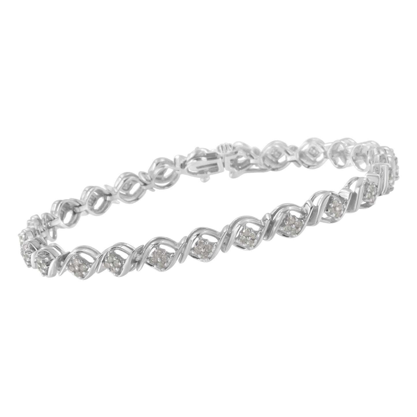 Sterling Silver Diamond Cluster Link Bracelet (1 cttw, I-J Color, I2-I3 Clarity) Bids.com