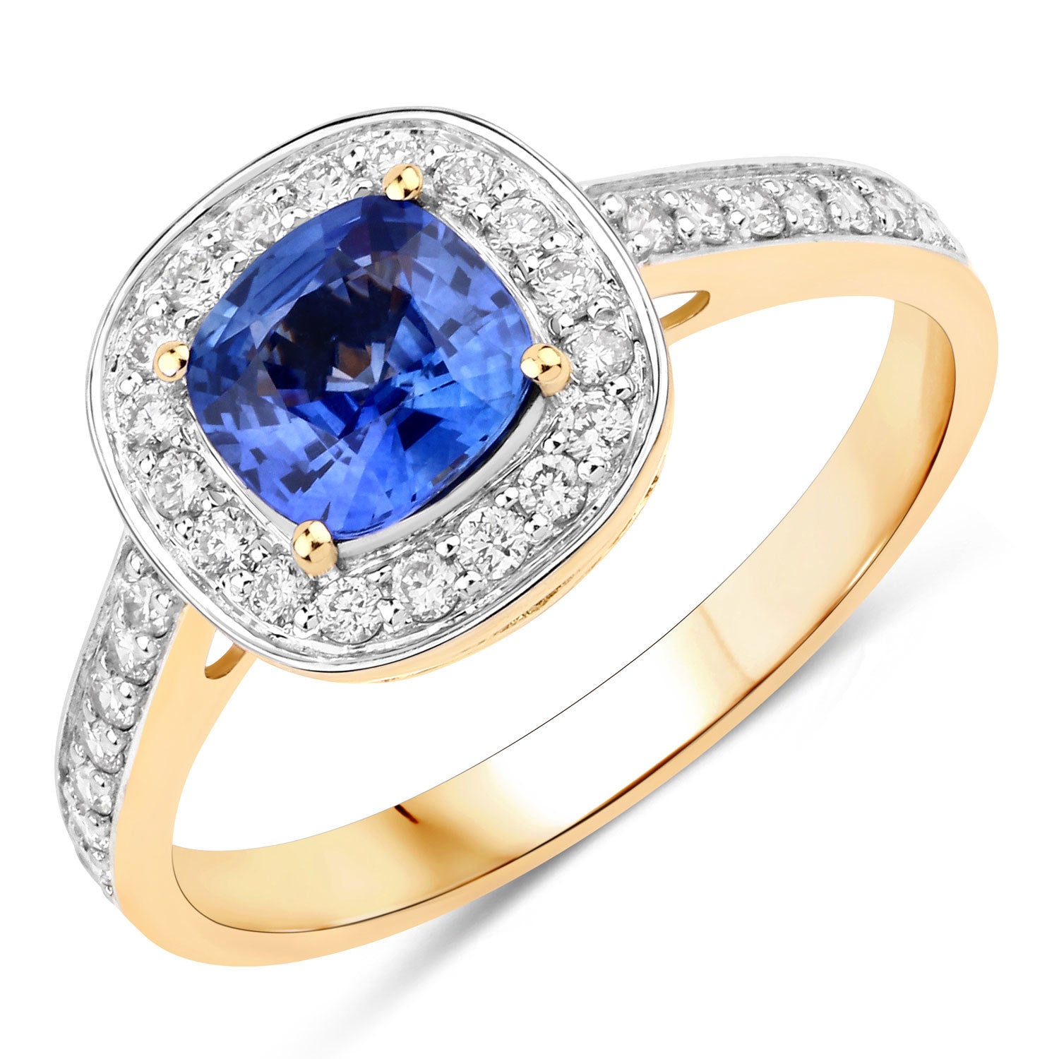 1.31 Carat Genuine Blue Sapphire and White Diamond 18K Yellow Gold Ring Bids.com