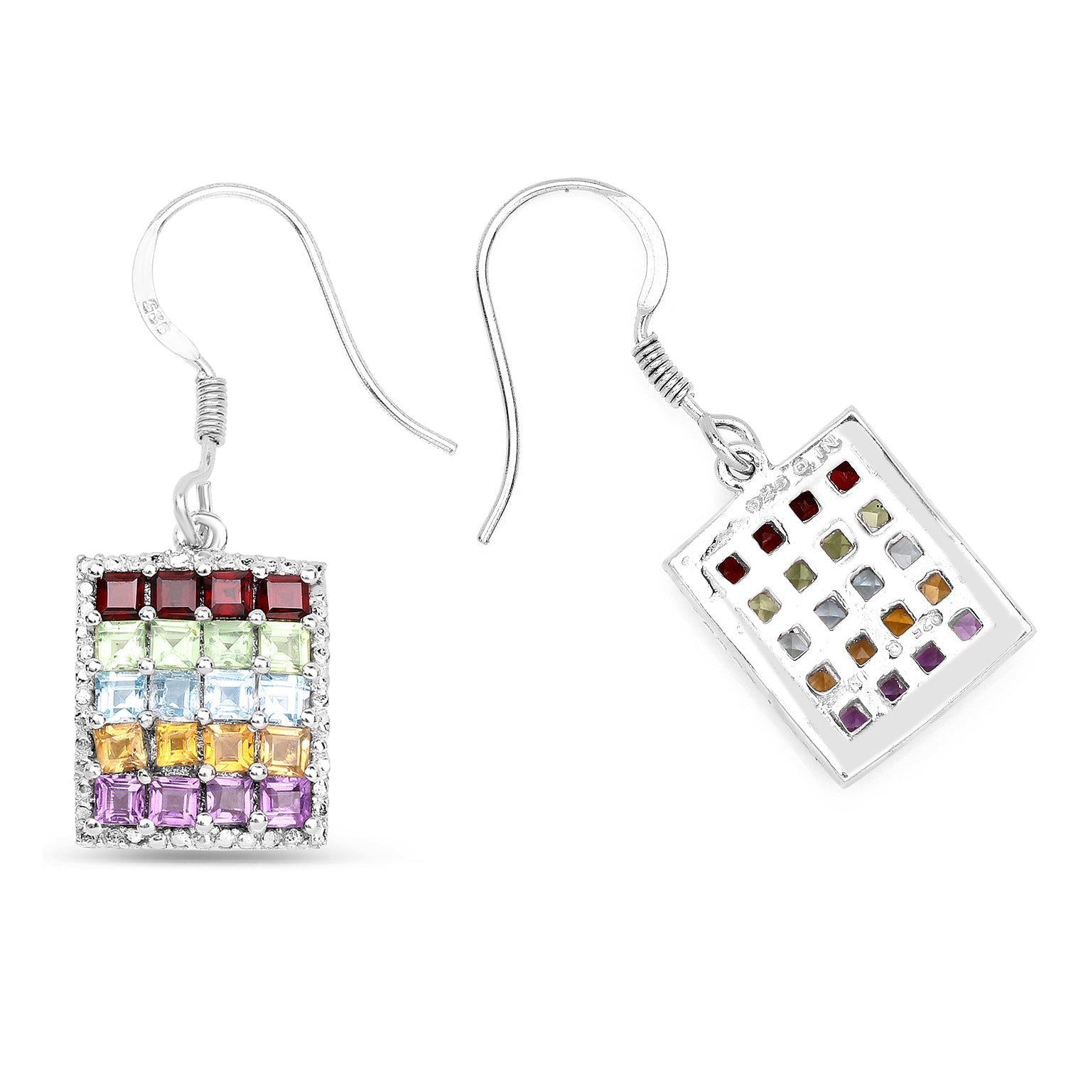 4.32 Carat Genuine Multi Stones .925 Sterling Silver Earrings Bids.com