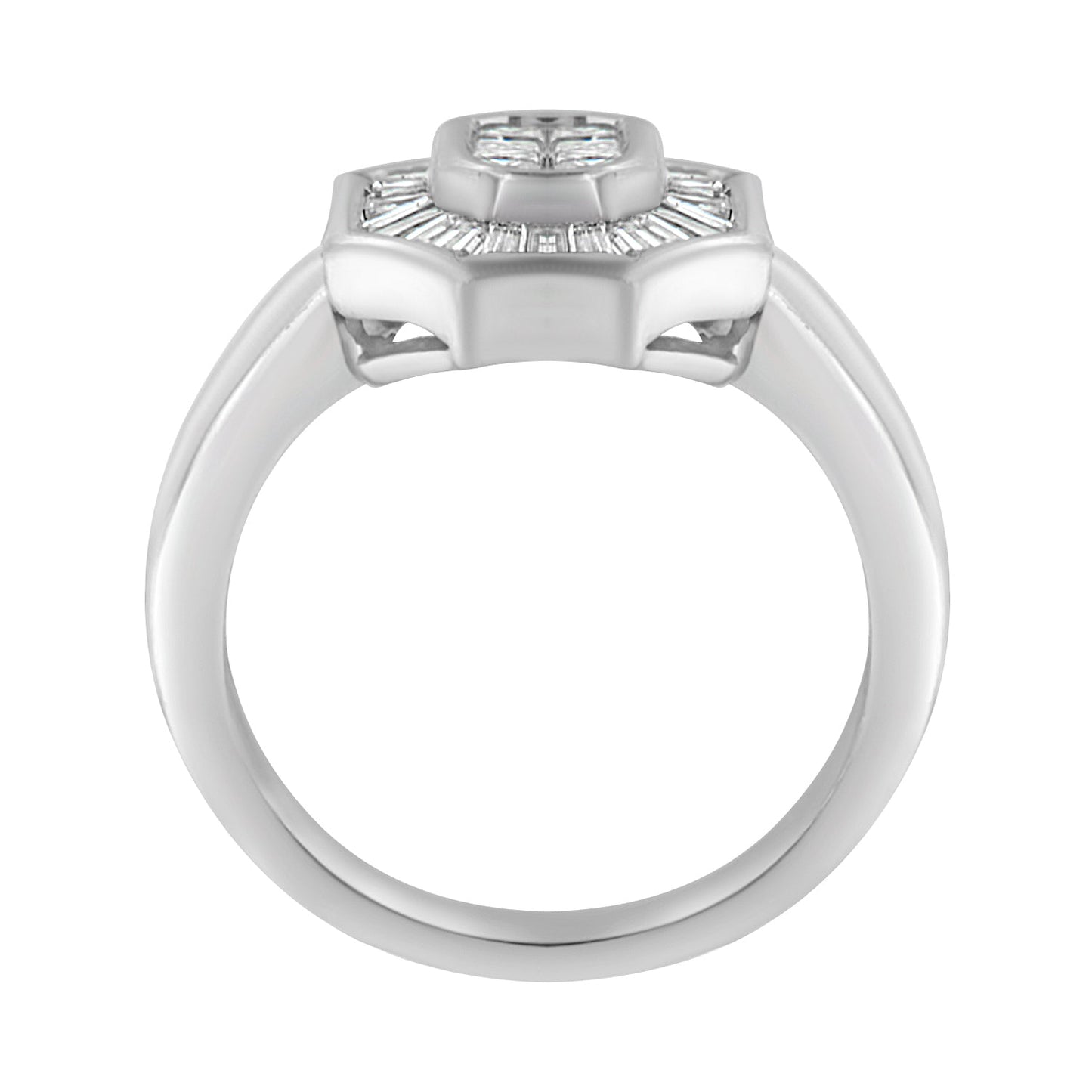 14K White Gold 1.00 Cttw Baguette and Princess-Cut Diamond Cocktail Art Deco Style Ring (H-I Color, SI1-SI2 Clarity) - Size 7 Bids.com