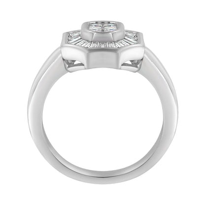 14K White Gold 1.00 Cttw Baguette and Princess-Cut Diamond Cocktail Art Deco Style Ring (H-I Color, SI1-SI2 Clarity) - Size 7 Bids.com