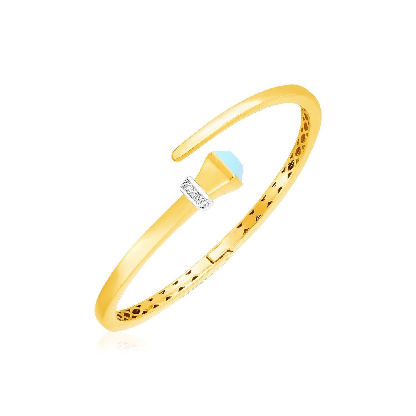14k Yellow Gold Crossover Style Hinged Bangle Bracelet with Turquoise and Diamonds Bids.com