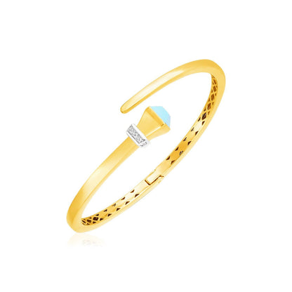 14k Yellow Gold Crossover Style Hinged Bangle Bracelet with Turquoise and Diamonds Bids.com
