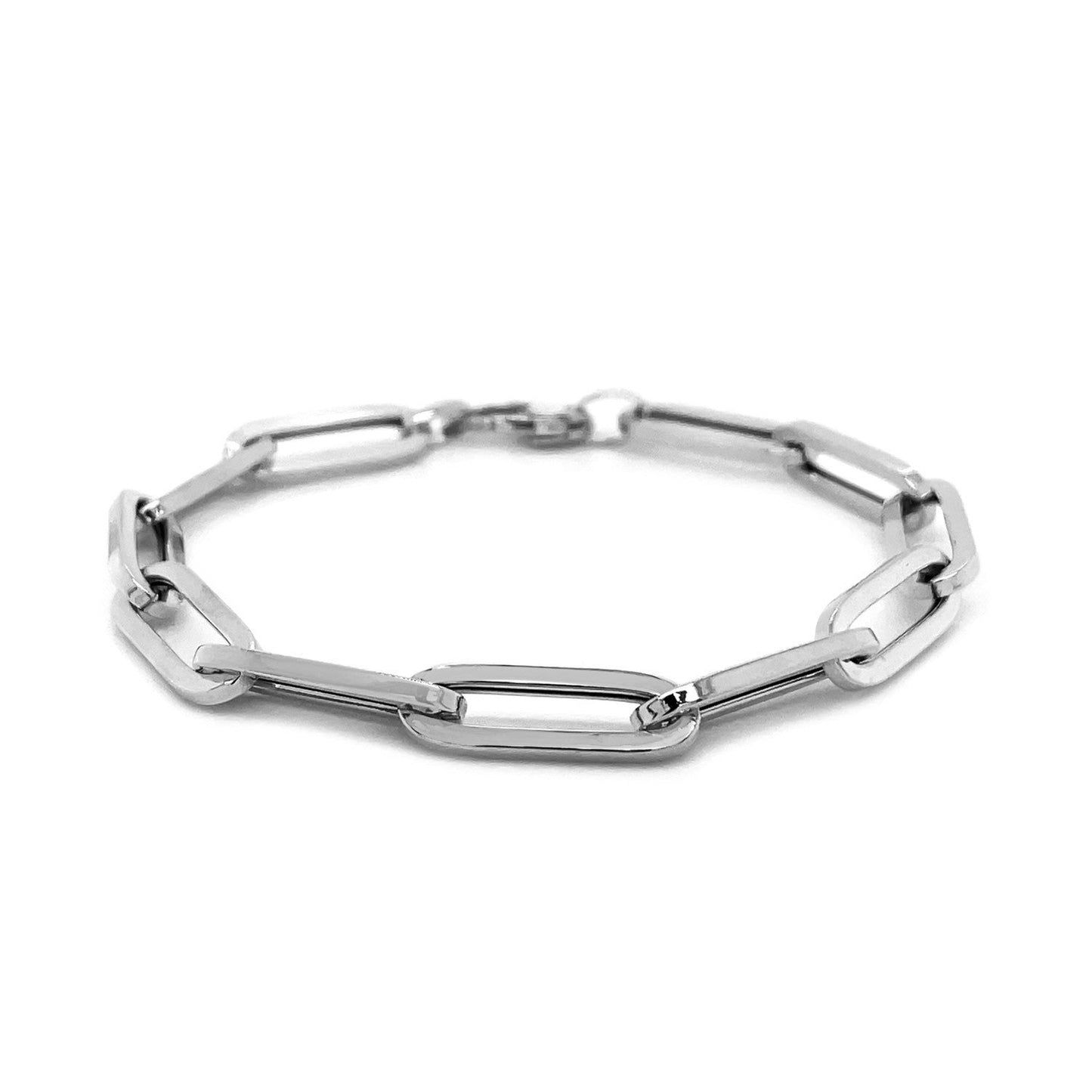 14K White Gold Extra Wide Paperclip Chain Bracelet Bids.com