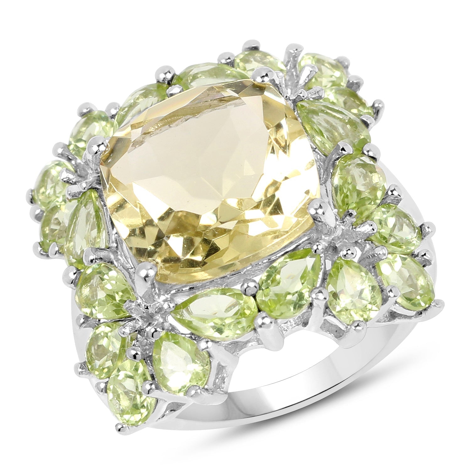 9.38 Carat Genuine Lemon Quartz & Peridot .925 Sterling Silver Ring Bids.com