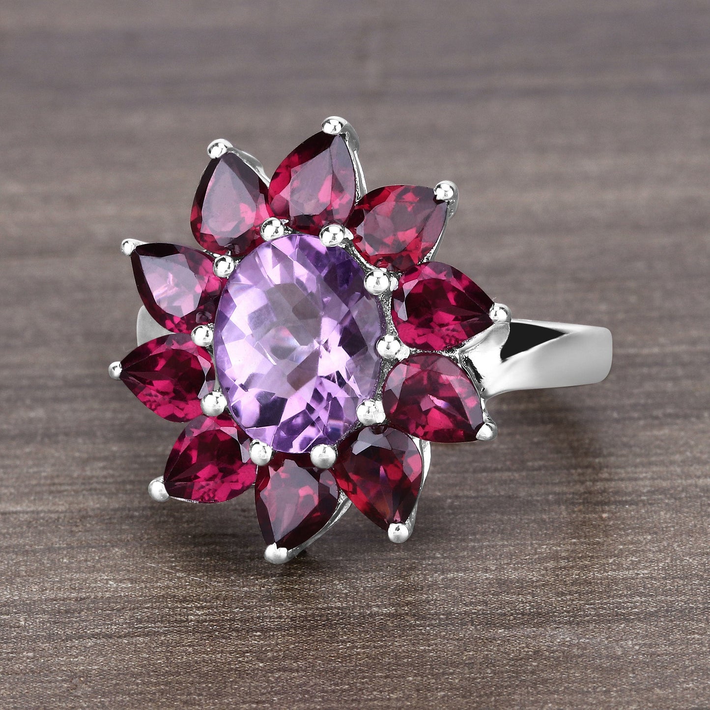 5.65 Carat Genuine Amethyst and Rhodolite .925 Sterling Silver Ring Bids.com