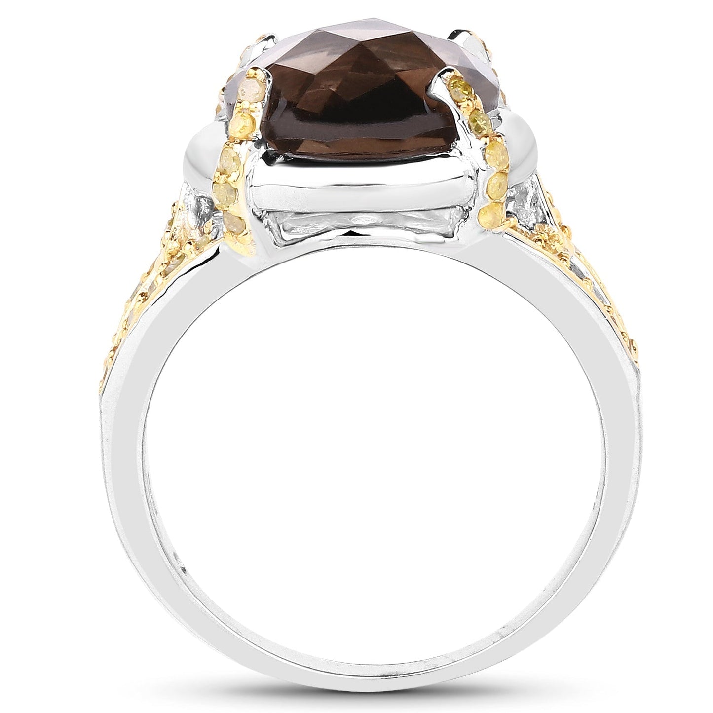 3.28 Carat Genuine Smoky Quartz and Yellow Diamond .925 Sterling Silver Ring Bids.com