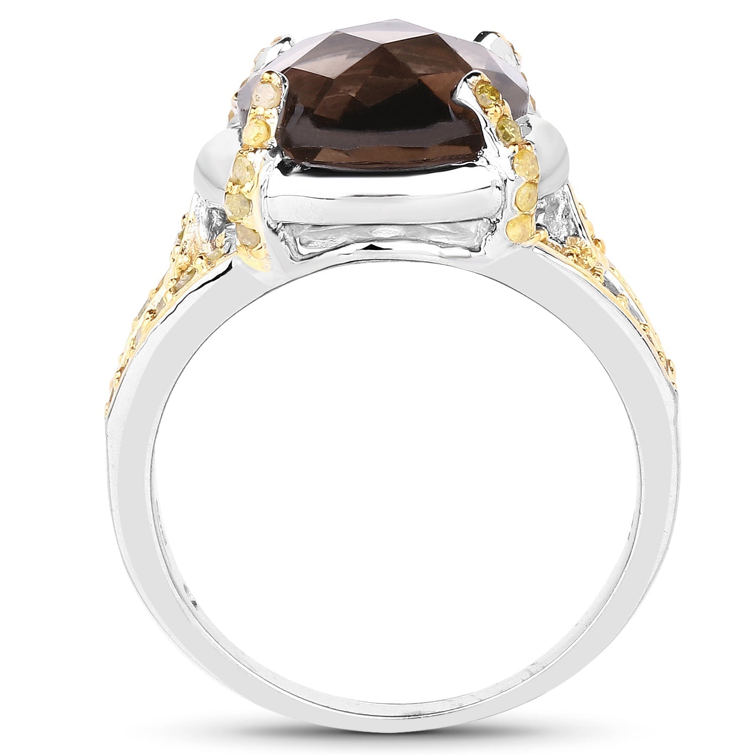 3.28 Carat Genuine Smoky Quartz and Yellow Diamond .925 Sterling Silver Ring Bids.com