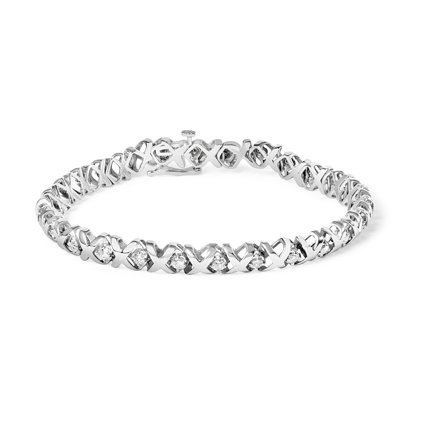 10K White Gold 1 1/2 Cttw Diamond Alternating Diamond and X-Link 7.5" Tennis Bracelet (H-I Color, I2-I3 Clarity) Bids.com