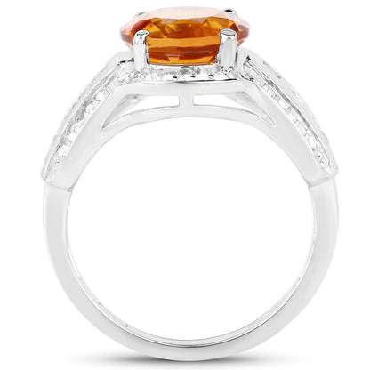 2.81 Carat Genuine Citrine and White Topaz .925 Sterling Silver Ring Bids.com