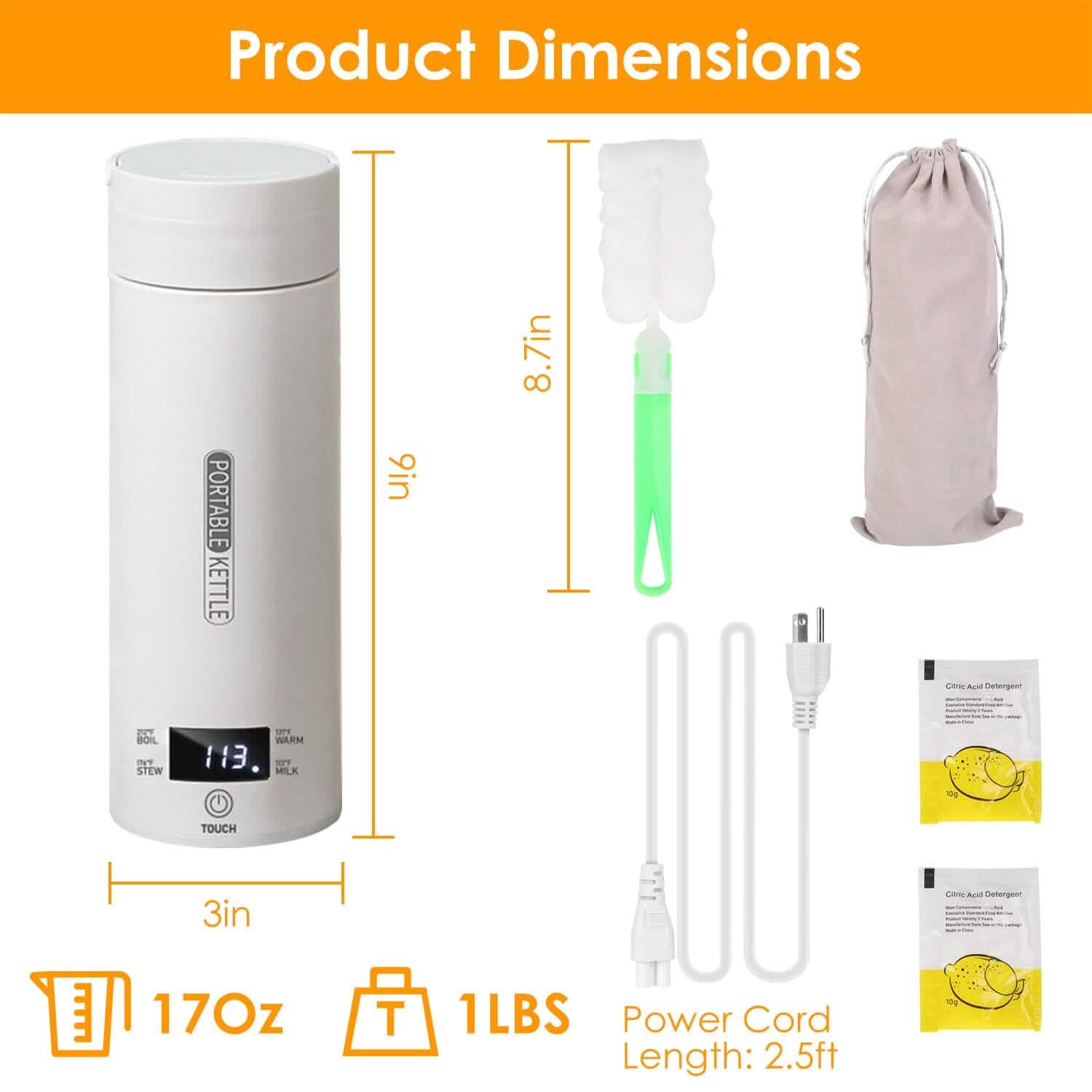 17Oz Stainless Steel Travel Electric Kettle with 4 Temperature Preset Modes DailySale