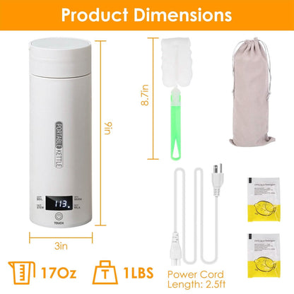 17Oz Stainless Steel Travel Electric Kettle with 4 Temperature Preset Modes DailySale