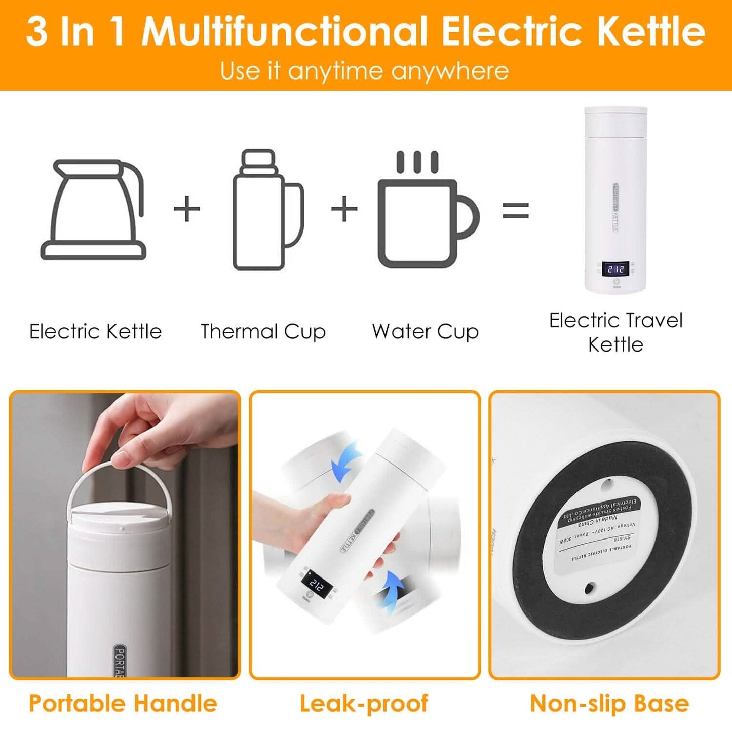 17Oz Stainless Steel Travel Electric Kettle with 4 Temperature Preset Modes DailySale