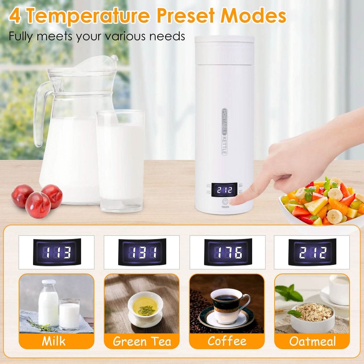 17Oz Stainless Steel Travel Electric Kettle with 4 Temperature Preset Modes DailySale