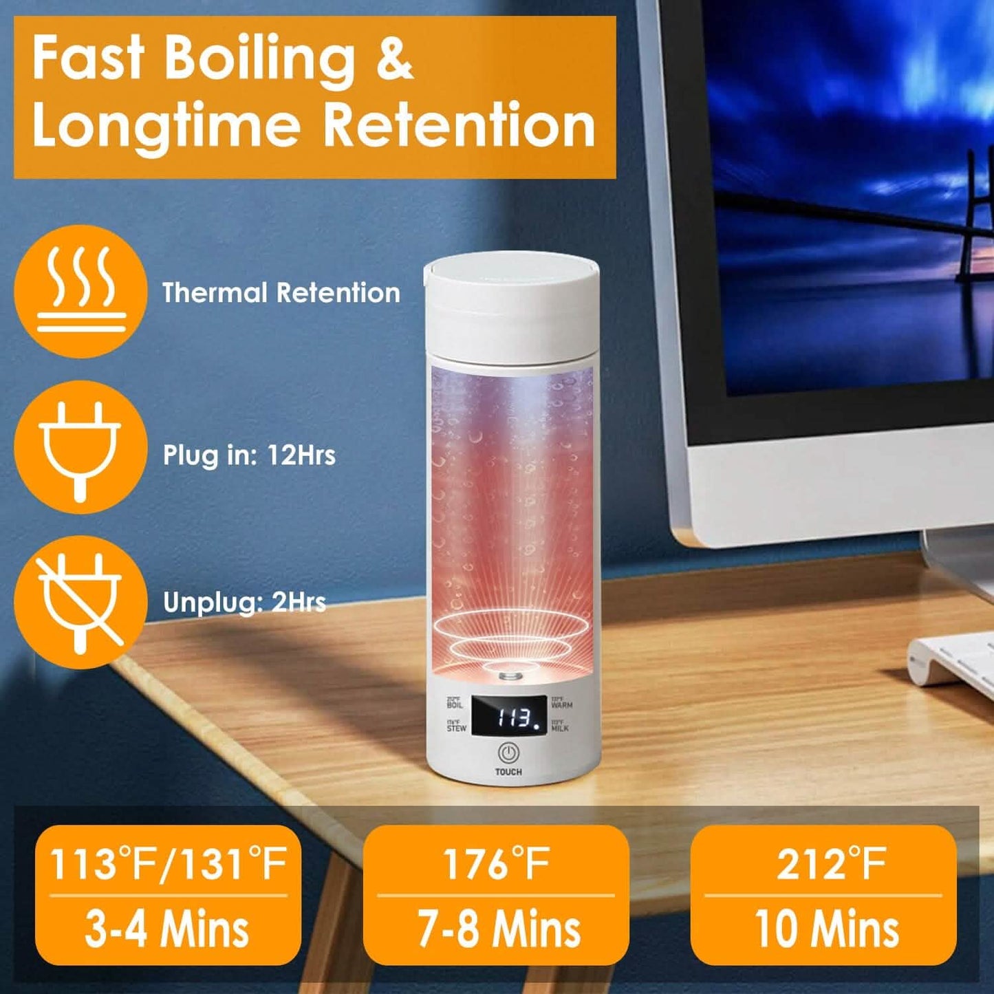 17Oz Stainless Steel Travel Electric Kettle with 4 Temperature Preset Modes DailySale