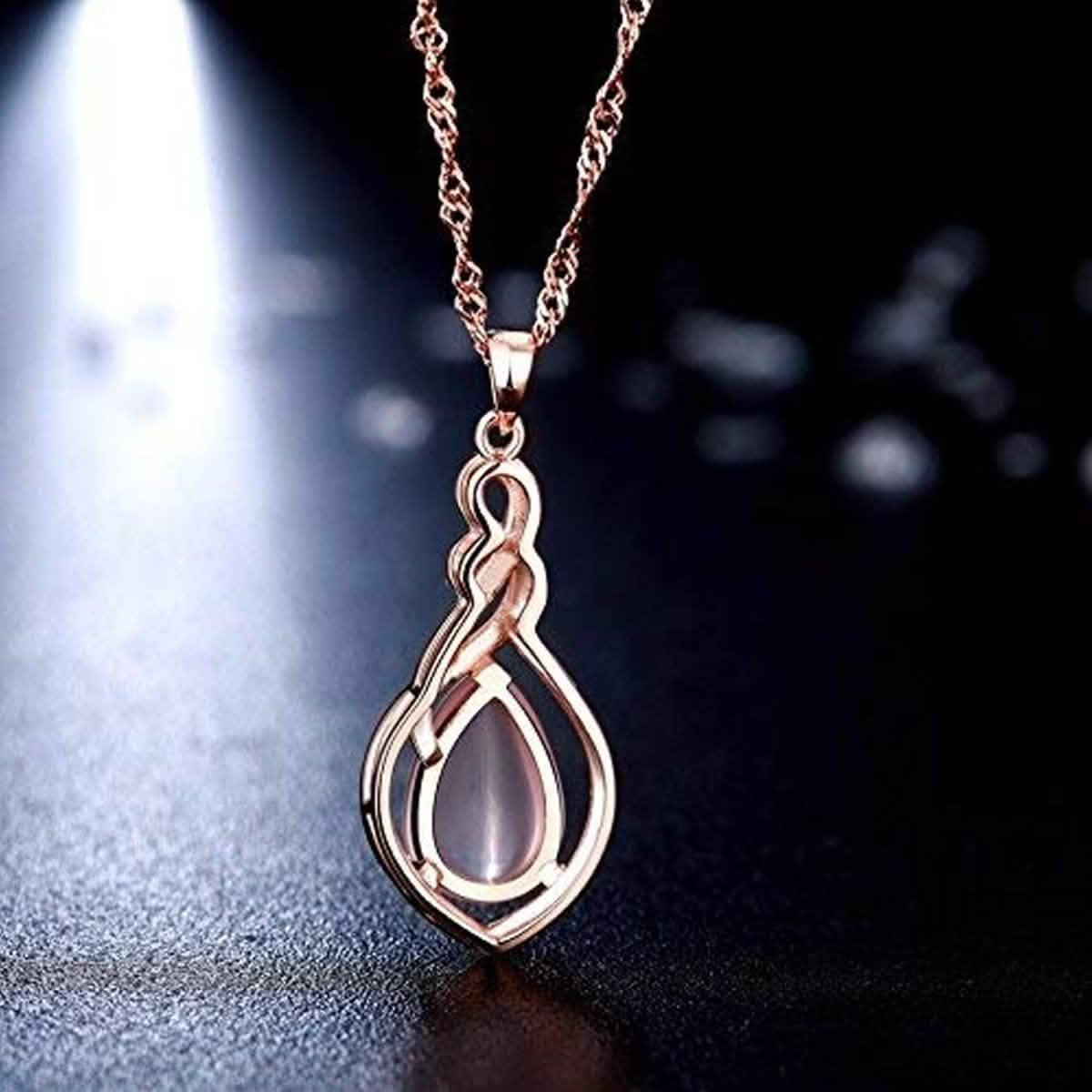 18 Kt Rose Gold Pink Rhinestone Pendant Necklace DailySale
