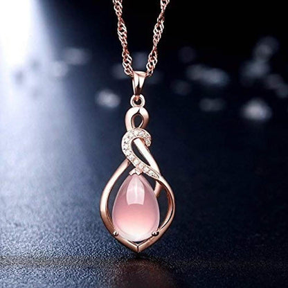 18 Kt Rose Gold Pink Rhinestone Pendant Necklace DailySale
