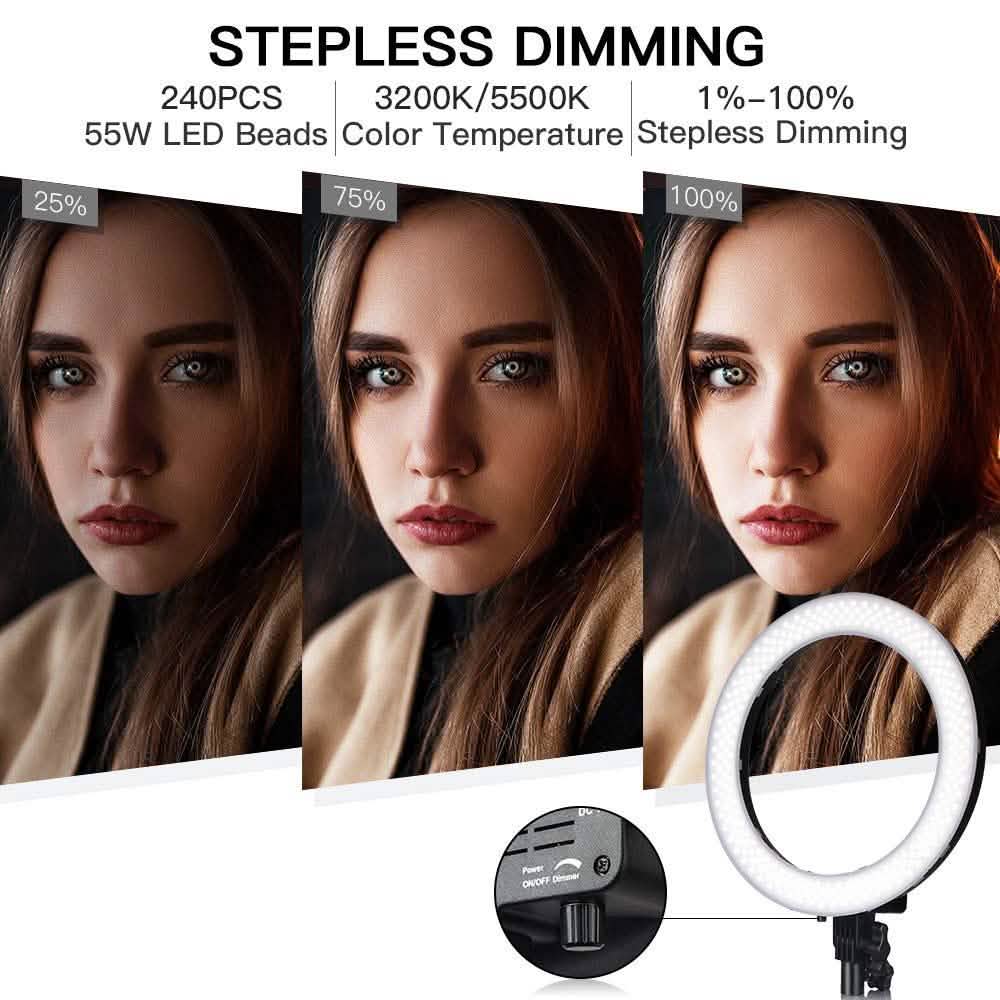 18" LED Ring Light 55W 3200K-5 600K Dimmable Selfie Ring Light DailySale