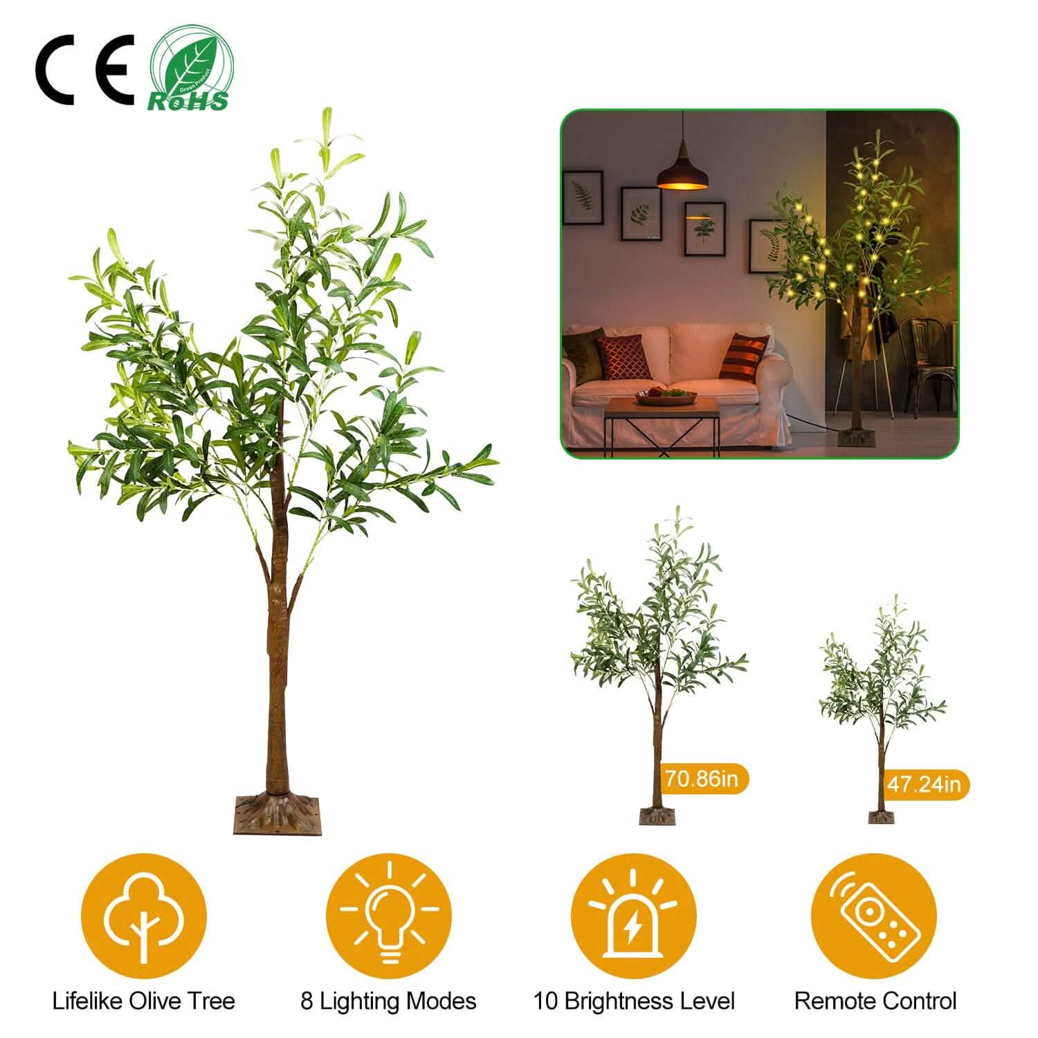 180-Pieces LED Beads Lighted Olive Tree with Warm Light with Remote 8 Lighting Modes 10 Adjustable Brightness DailySale