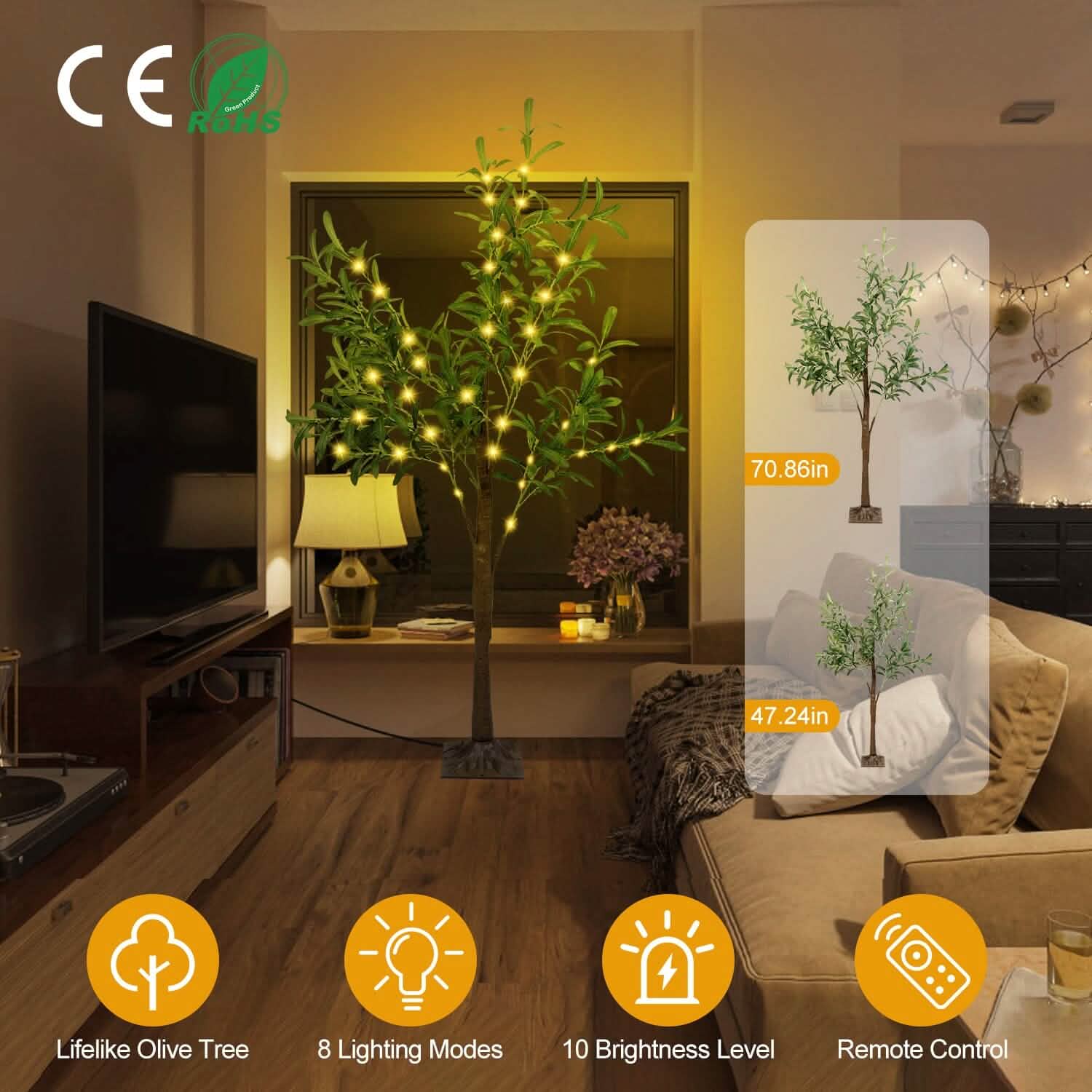 180-Pieces LED Beads Lighted Olive Tree with Warm Light with Remote 8 Lighting Modes 10 Adjustable Brightness DailySale