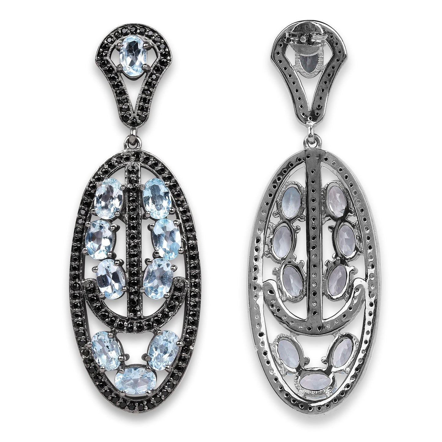 13.80 Carat Genuine Blue Topaz and Black Spinel .925 Sterling Silver Earrings Bids.com