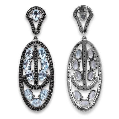 13.80 Carat Genuine Blue Topaz and Black Spinel .925 Sterling Silver Earrings Bids.com