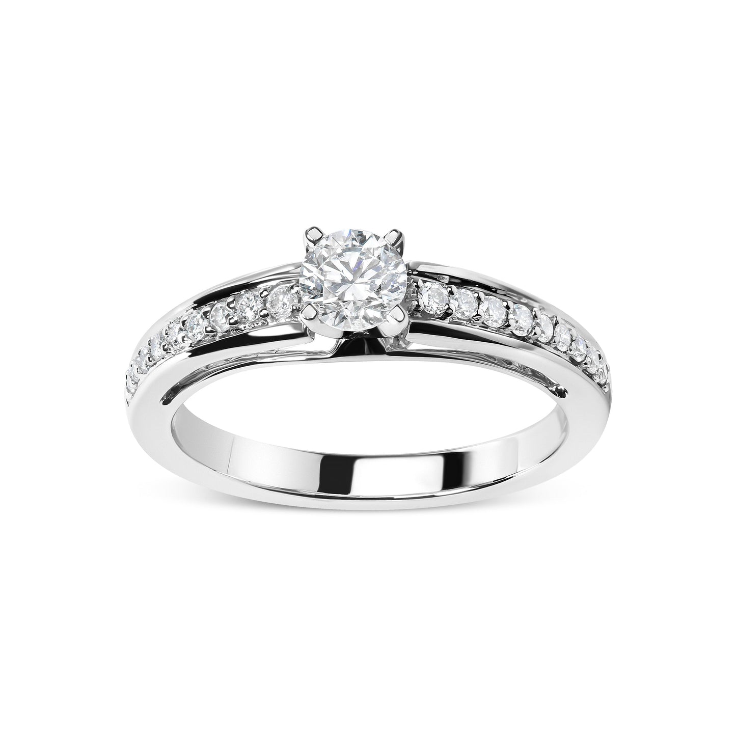 14K White Gold 1/2 Cttw Diamond Solitaire Pave Set Engagement Ring (G-H Color, VS2-SI1 Clarity) - Size 7 Bids.com