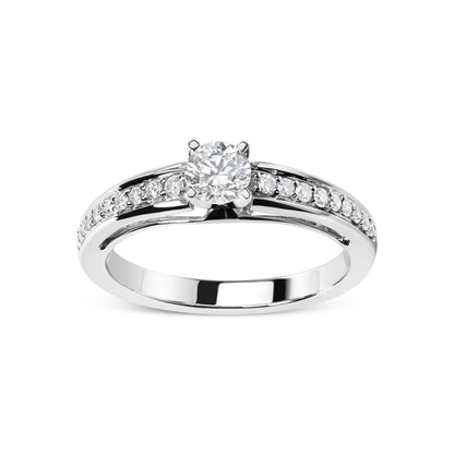 14K White Gold 1/2 Cttw Diamond Solitaire Pave Set Engagement Ring (G-H Color, VS2-SI1 Clarity) - Size 7 Bids.com