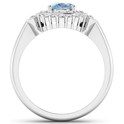 1.57 Carat Genuine Aquamarine and White Diamond 14K White Gold Ring Bids.com