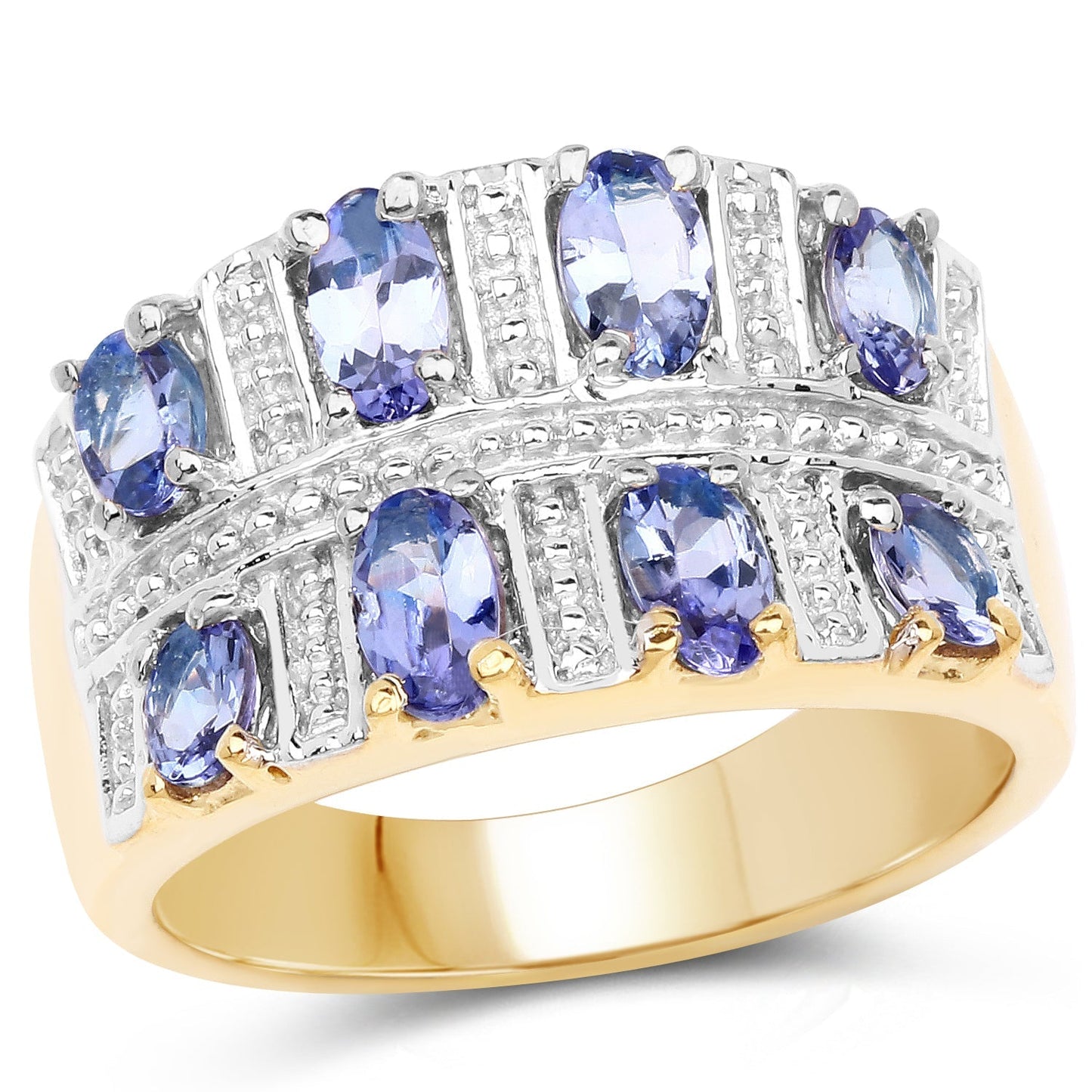 14K Yellow Gold Plated 1.68 Carat Genuine Tanzanite .925 Sterling Silver Ring Bids.com