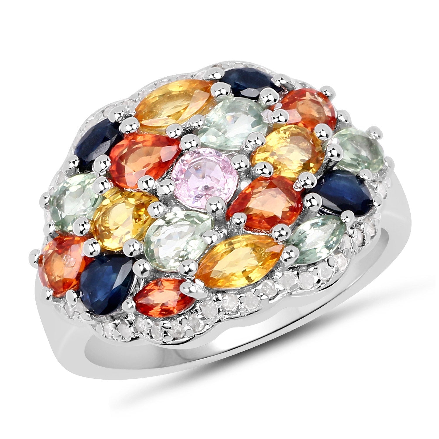 2.85 Carat Genuine Multi Sapphire .925 Sterling Silver Ring Bids.com