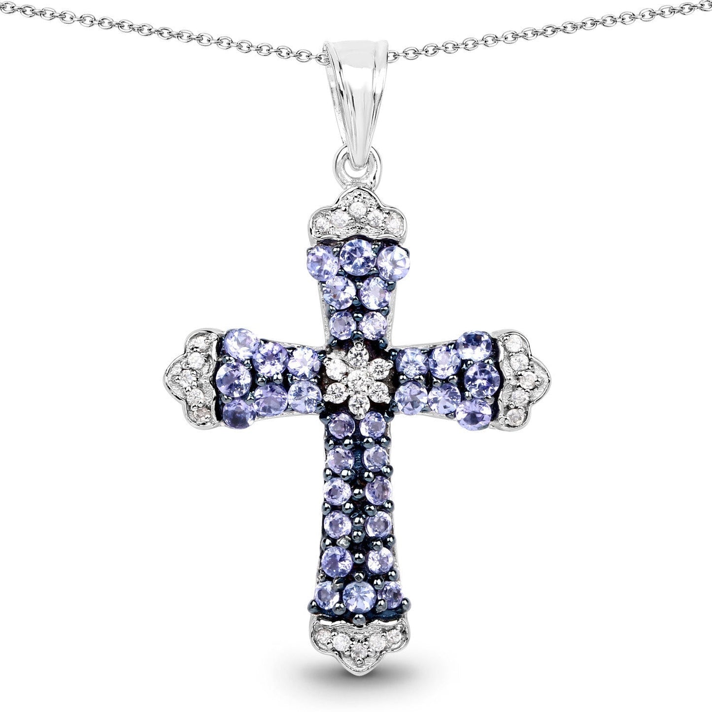 1.84 Carat Genuine Tanzanite and White Zircon .925 Sterling Silver Pendant Bids.com