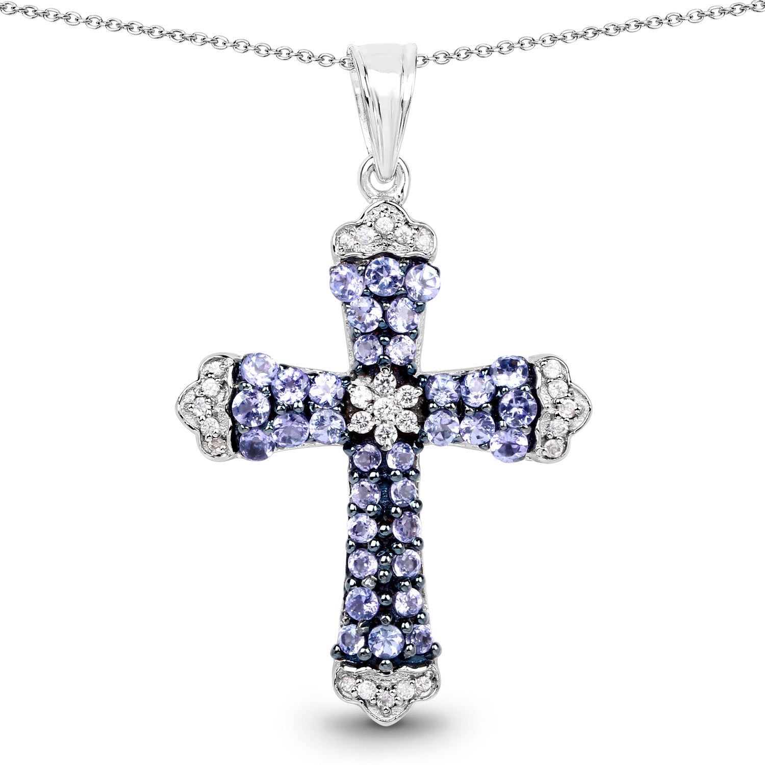 1.84 Carat Genuine Tanzanite and White Zircon .925 Sterling Silver Pendant Bids.com