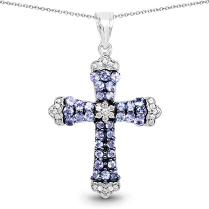 1.84 Carat Genuine Tanzanite and White Zircon .925 Sterling Silver Pendant Bids.com
