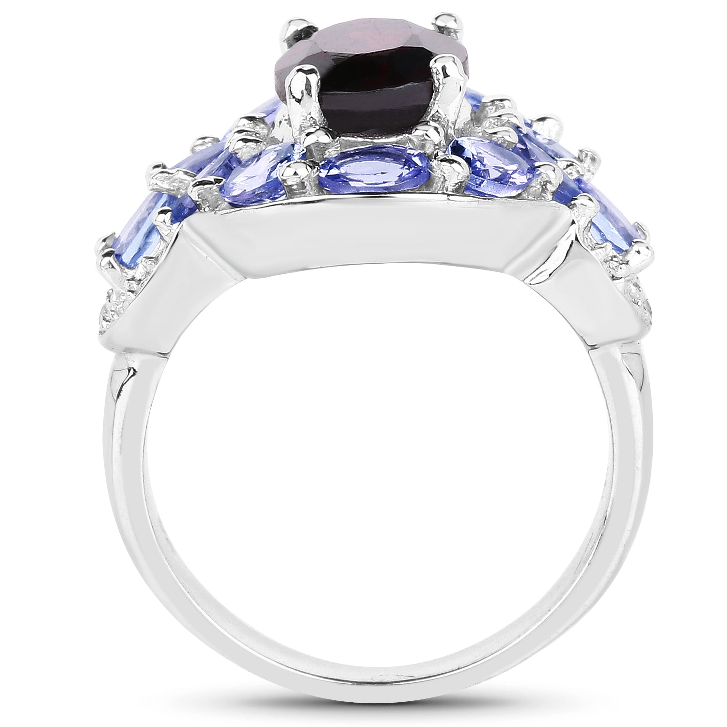 4.20 Carat Genuine Garnet, Tanzanite & White Topaz .925 Sterling Silver Ring Bids.com