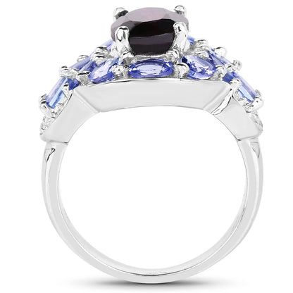 4.20 Carat Genuine Garnet, Tanzanite & White Topaz .925 Sterling Silver Ring Bids.com