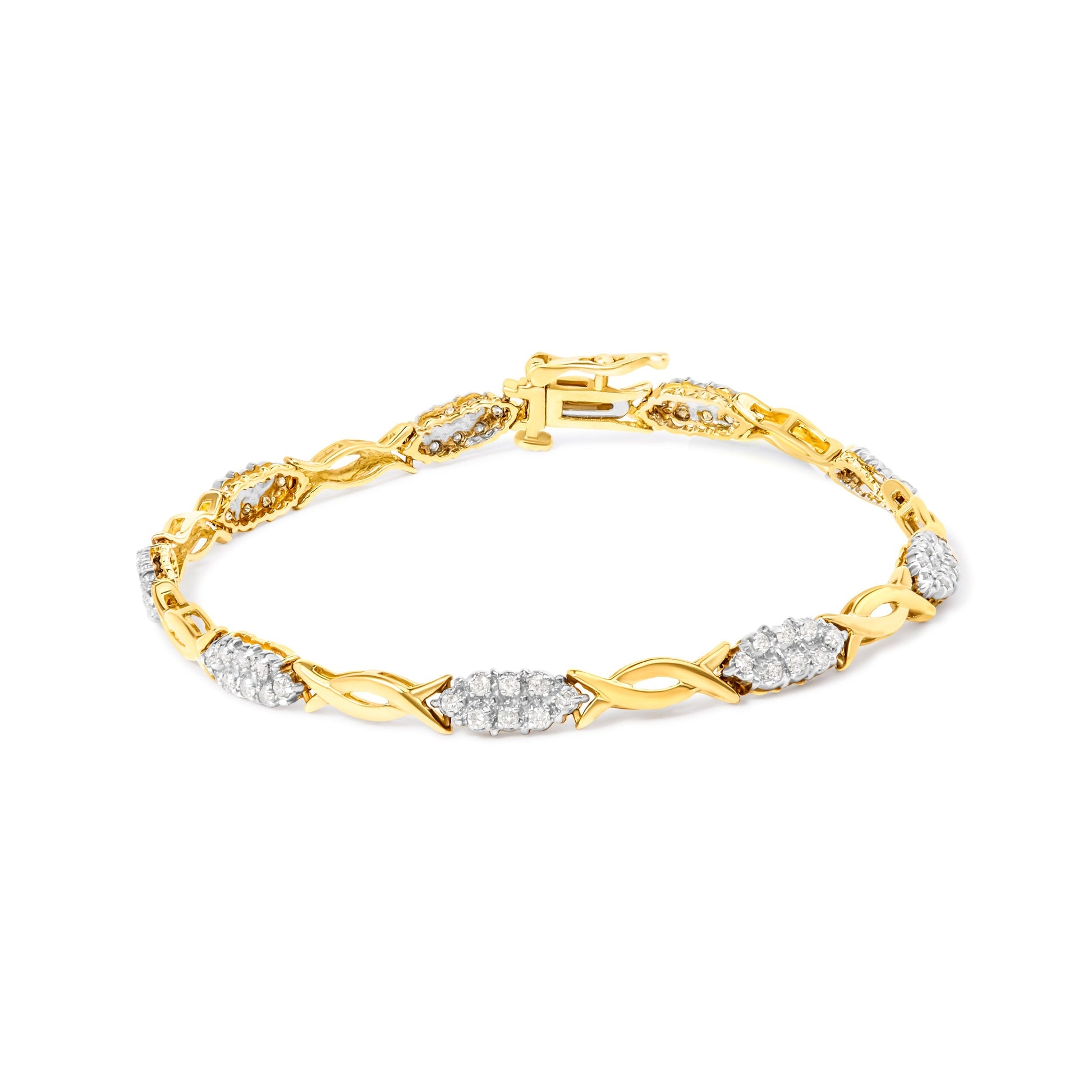 10K Yellow Gold 1.00 Cttw Round-Cut Diamond Spiral Link 7" Bracelet (H-I Color, I2-I3 Clarity) Bids.com