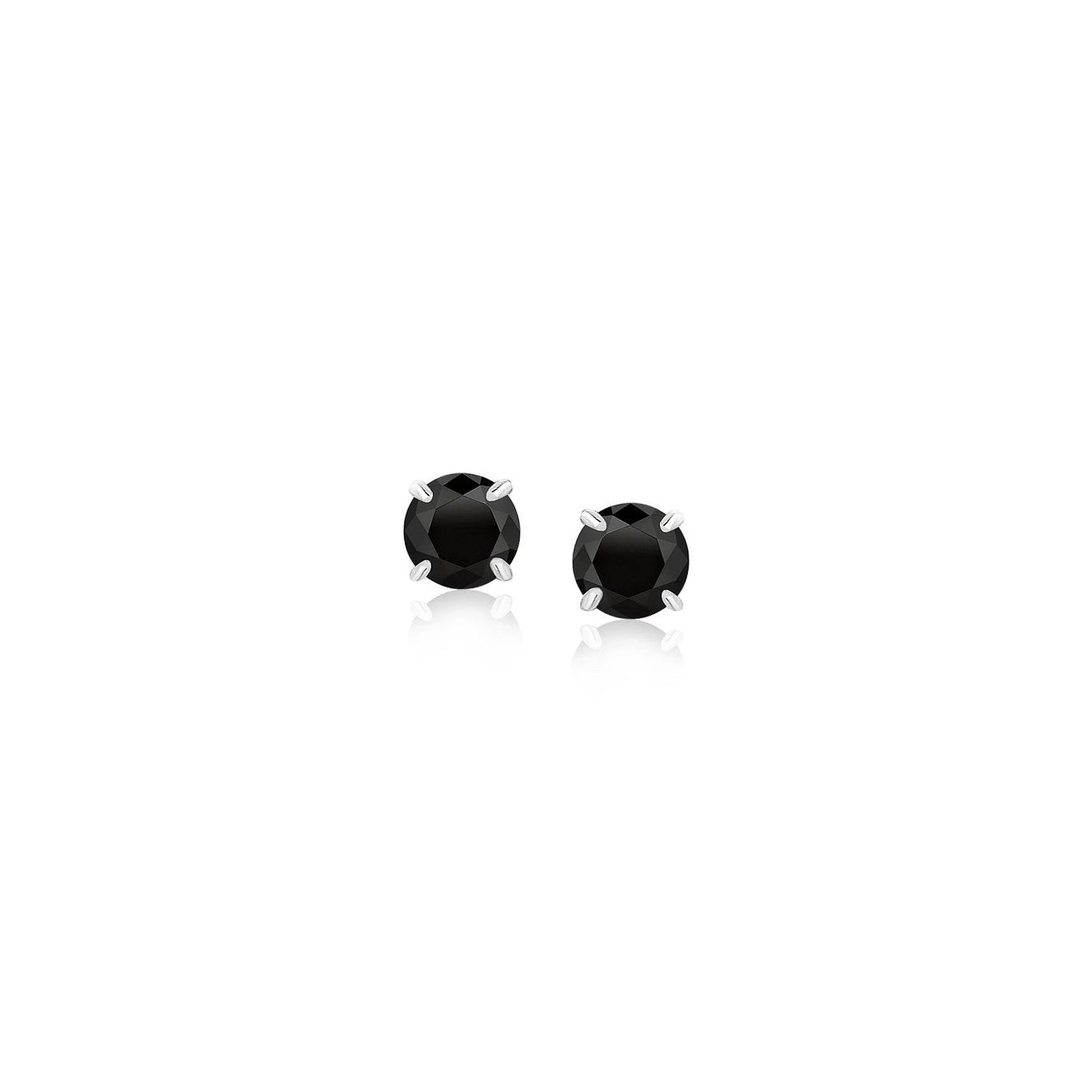 14k White Gold Stud Earrings with Black 4mm Cubic Zirconia Bids.com