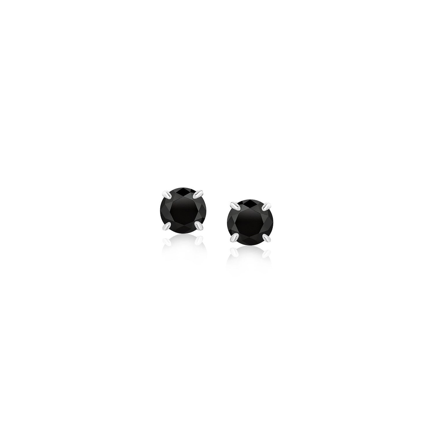 14k White Gold Stud Earrings with Black 4mm Cubic Zirconia Bids.com