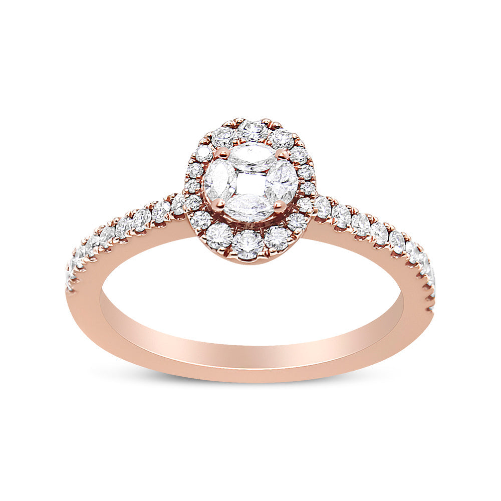 18K Rose Gold 1/2 Cttw Composite Marquise Composite Diamond Oval Shaped Halo Engagement Ring (F-G Color, VS1-VS2 Clarity) - Ring Size 7 Bids.com
