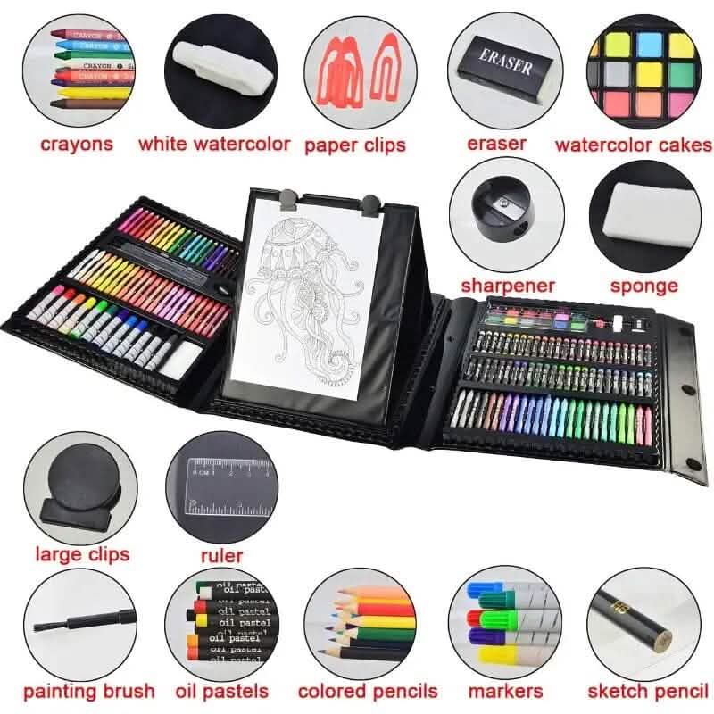 185-Piece: Double-Sided Trifold Easel Art Kit DailySale
